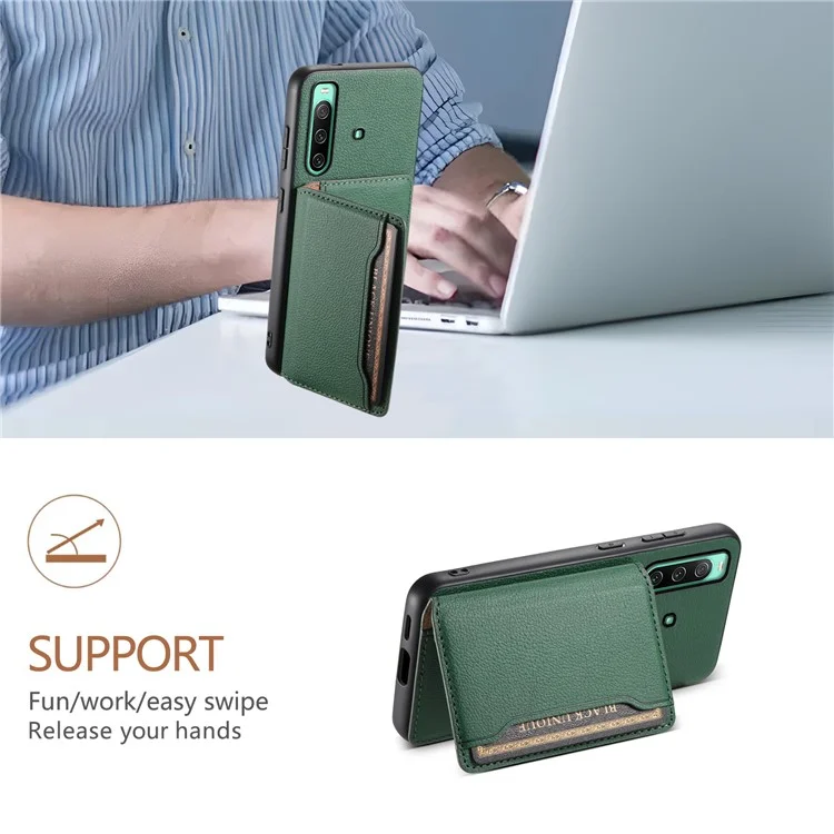 Para el caso del teléfono Sony Xperia 10 IV 5G, estuche con ranuras para tarjetas, revestimiento de TPU+PC+PU y soporte - Verde