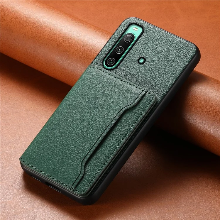 Para el caso del teléfono Sony Xperia 10 IV 5G, estuche con ranuras para tarjetas, revestimiento de TPU+PC+PU y soporte - Verde