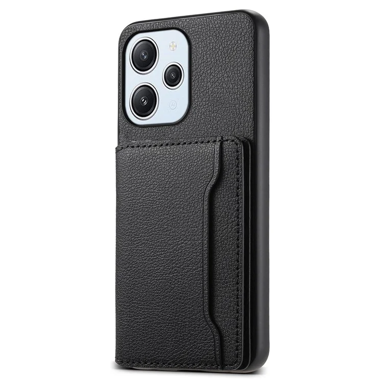 For Xiaomi Redmi Note 12R 5G / Redmi 12 5G (Global) / Redmi 12 4G Case Calf Texture Card Slots Shell - Black