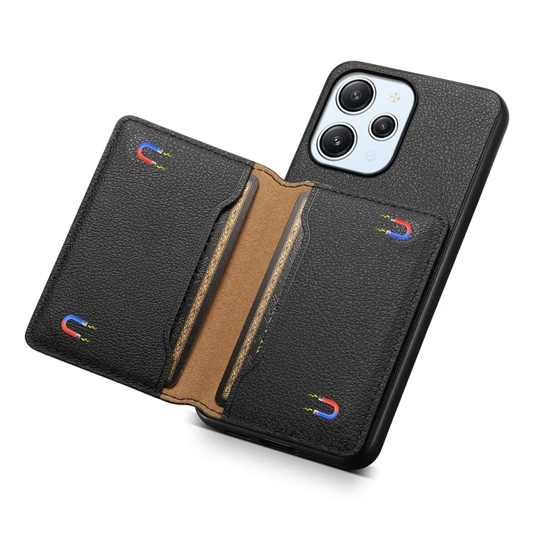 For Xiaomi Redmi Note 12R 5G / Redmi 12 5G (Global) / Redmi 12 4G Case Calf Texture Card Slots Shell - Black