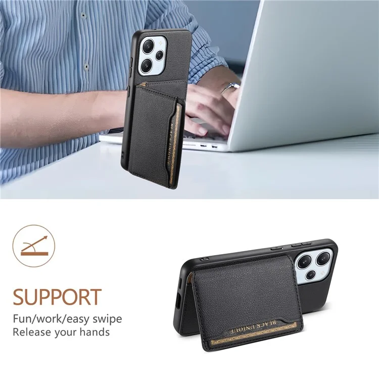 For Xiaomi Redmi Note 12R 5G / Redmi 12 5G (Global) / Redmi 12 4G Case Calf Texture Card Slots Shell - Black