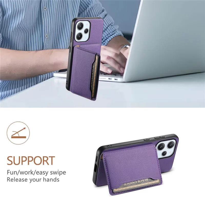 For Xiaomi Redmi Note 12R 5G / Redmi 12 5G (Global) / Redmi 12 4G Case Calf Texture Card Slots Shell - Purple