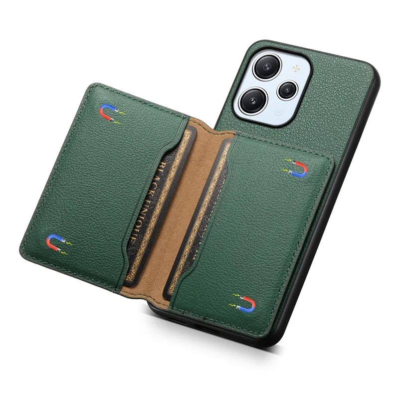 For Xiaomi Redmi Note 12R 5G / Redmi 12 5G (Global) / Redmi 12 4G Case Calf Texture Card Slots Shell - Green