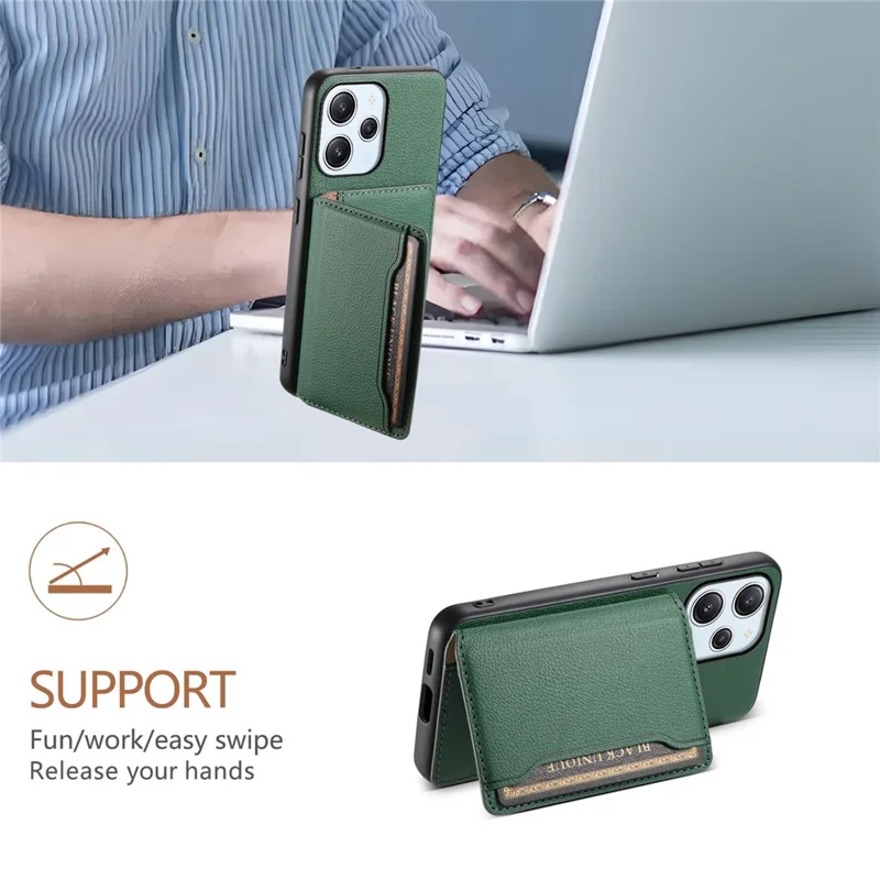 For Xiaomi Redmi Note 12R 5G / Redmi 12 5G (Global) / Redmi 12 4G Case Calf Texture Card Slots Shell - Green