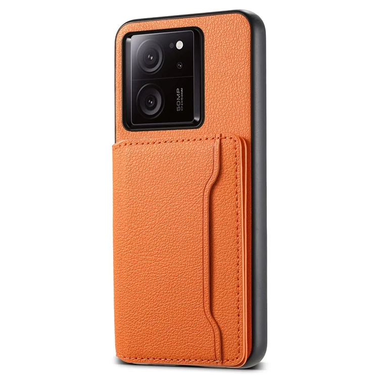Para Xiaomi 13T / 13T Pro / Redmi K60 Ultra Kickstand Case Card Slots Calf Texture Phone Protector - Orange