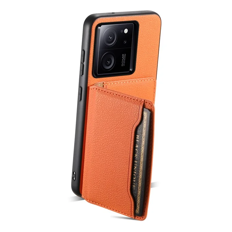 Para Xiaomi 13T / 13T Pro / Redmi K60 Ultra Kickstand Case Card Slots Calf Texture Phone Protector - Orange