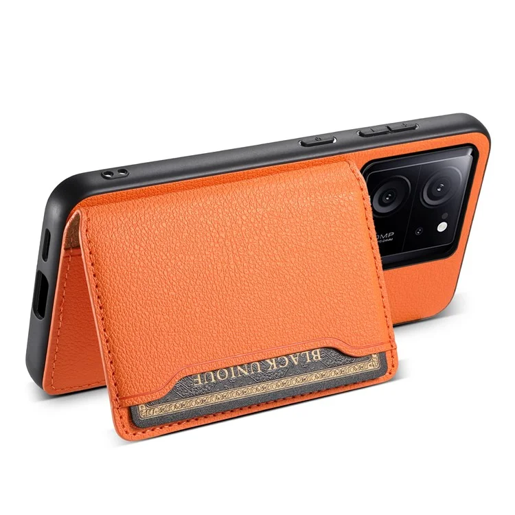 Para Xiaomi 13T / 13T Pro / Redmi K60 Ultra Kickstand Case Card Slots Calf Texture Phone Protector - Orange