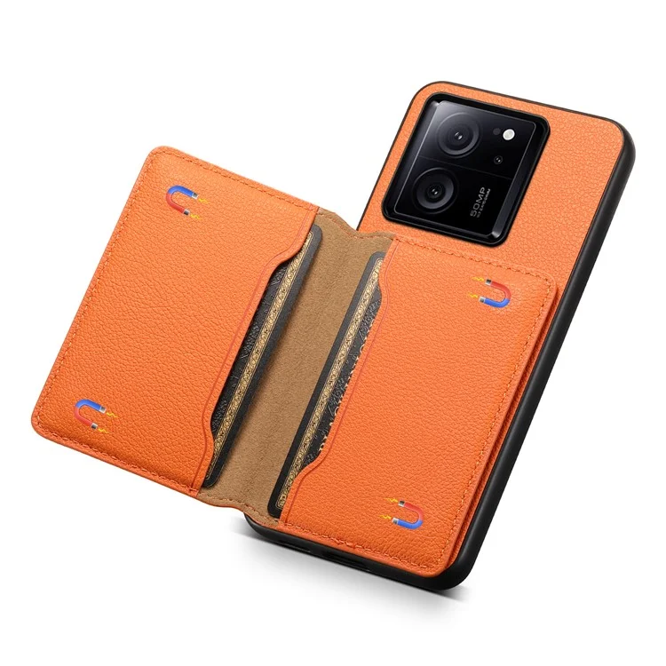 Para Xiaomi 13T / 13T Pro / Redmi K60 Ultra Kickstand Case Card Slots Calf Texture Phone Protector - Orange