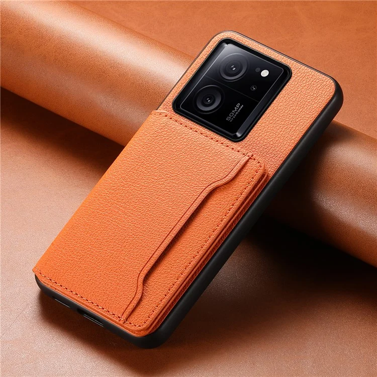 Para Xiaomi 13T / 13T Pro / Redmi K60 Ultra Kickstand Case Card Slots Calf Texture Phone Protector - Orange