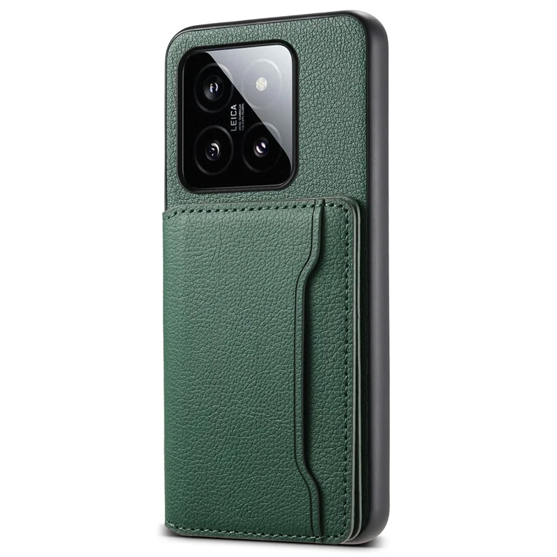 For Xiaomi 14 Case Anti-Scratch Calf Texture Kickstand Phone Cover - Green