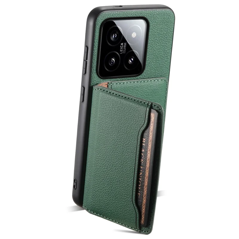 For Xiaomi 14 Case Anti-Scratch Calf Texture Kickstand Phone Cover - Green
