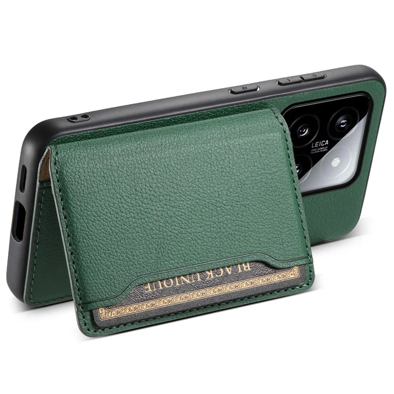 For Xiaomi 14 Case Anti-Scratch Calf Texture Kickstand Phone Cover - Green