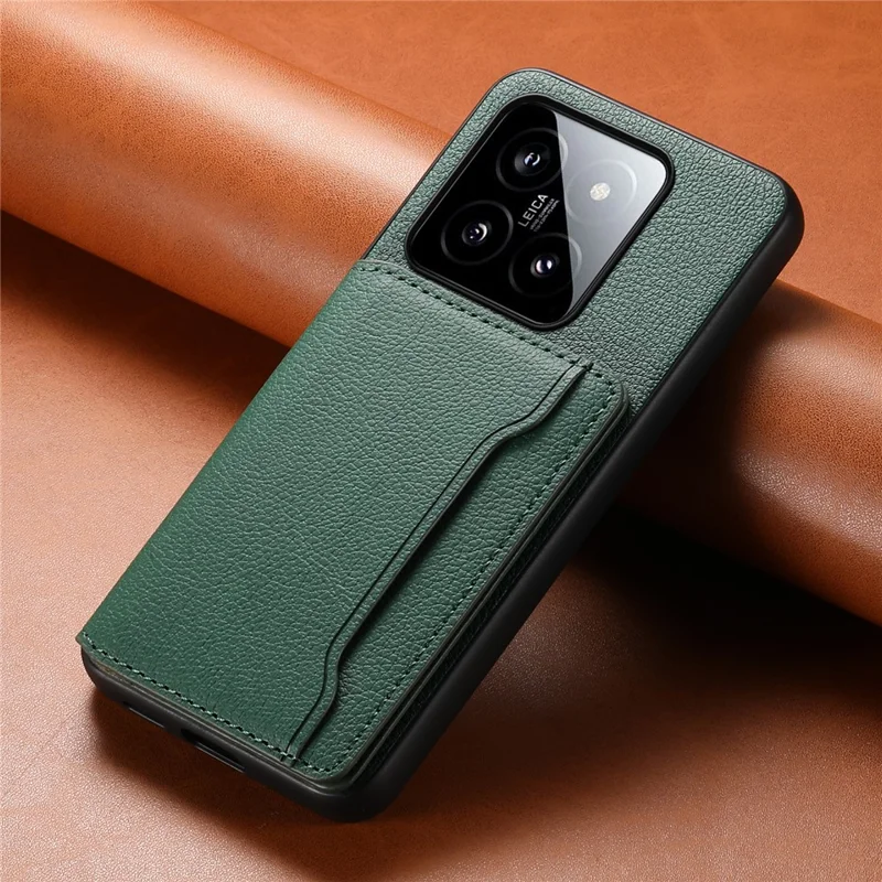 For Xiaomi 14 Case Anti-Scratch Calf Texture Kickstand Phone Cover - Green