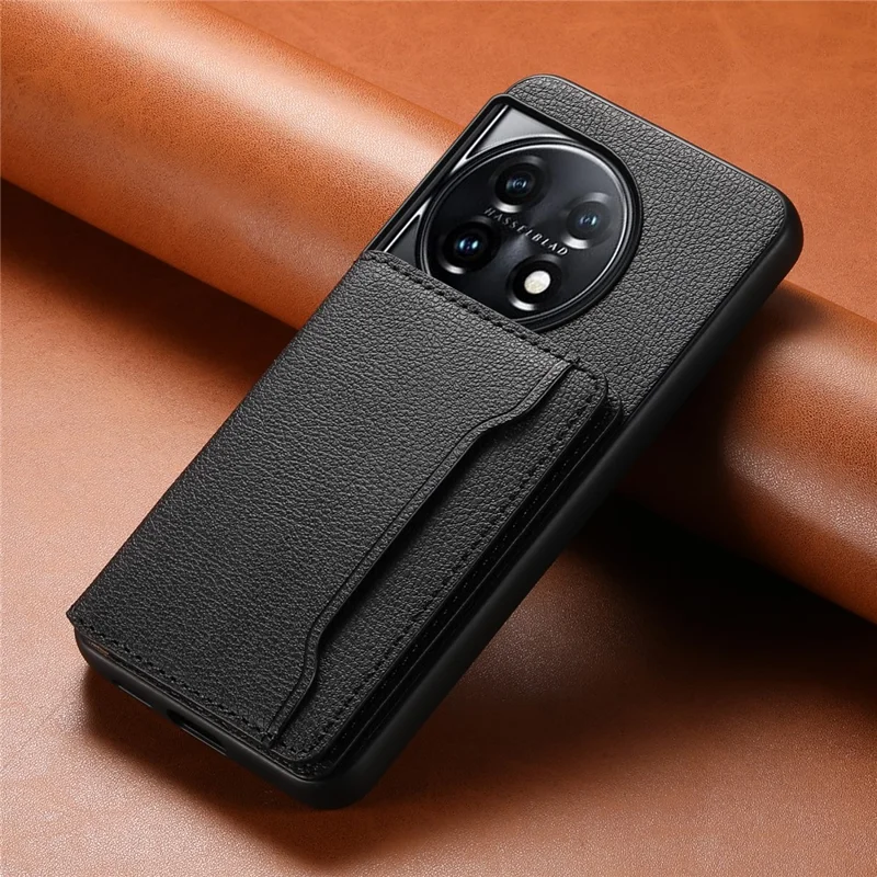 For OnePlus 11 5G Case PU Leather Coated PC+TPU Protective Phone Cover - Black