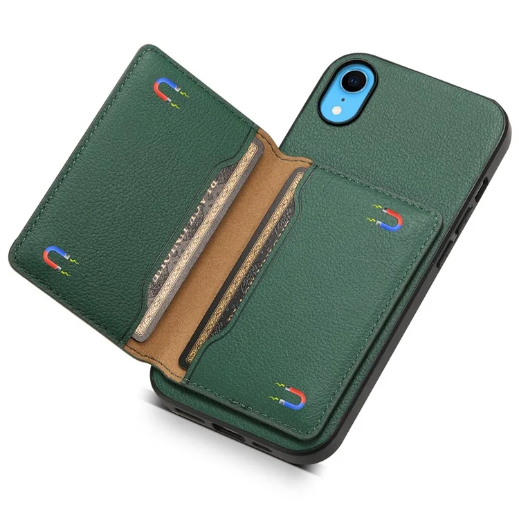 Per iPhone XR Case Supporto Supporto Texture Vitello Rivestimento in Pelle Phone Cover - Verde