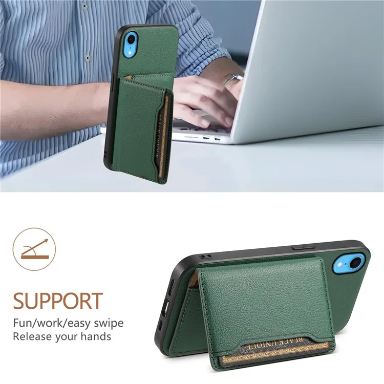 Per iPhone XR Case Supporto Supporto Texture Vitello Rivestimento in Pelle Phone Cover - Verde