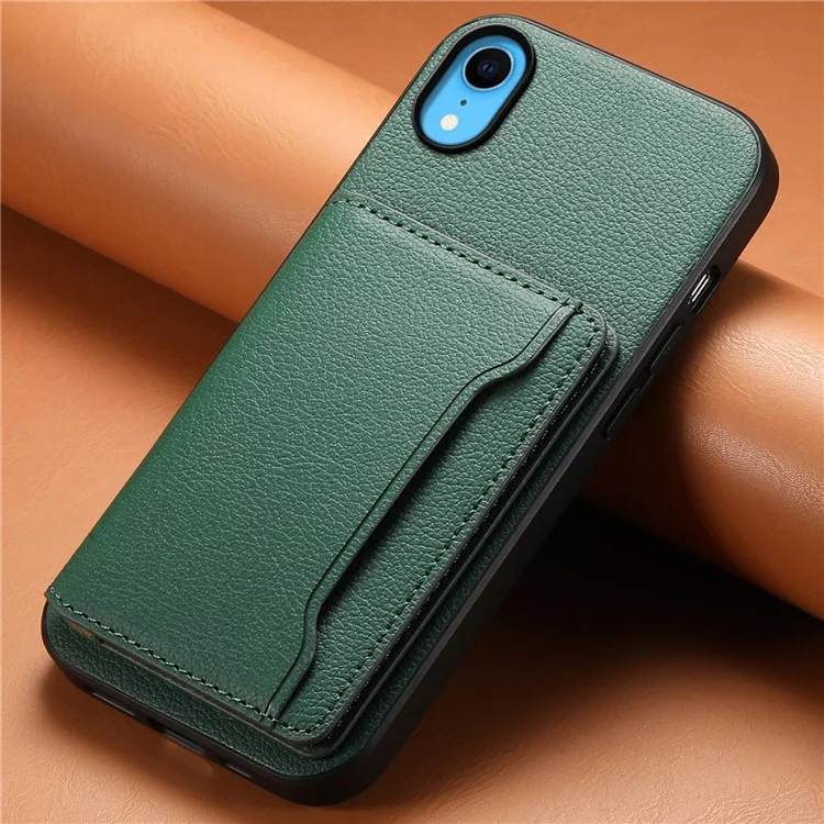 Per iPhone XR Case Supporto Supporto Texture Vitello Rivestimento in Pelle Phone Cover - Verde