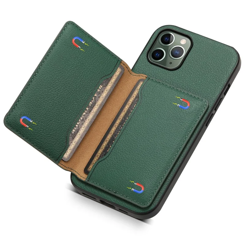 For iPhone 11 Pro Case Calf Texture PU Leather Card Slots Phone Cover - Green
