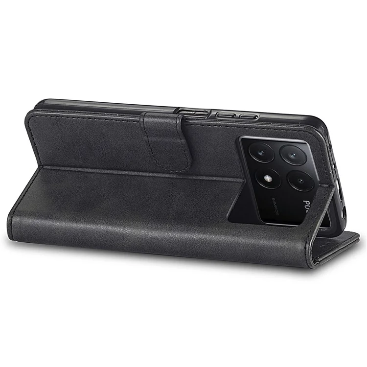 LC.IMEEKE For Xiaomi Poco X6 Pro 5G / Redmi K70E 5G Case Calf Texture Leather Wallet Flip Phone Cover - Black