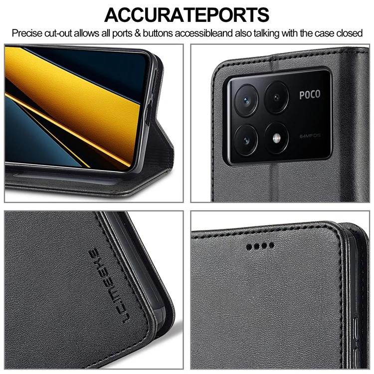 LC.IMEEKE For Xiaomi Poco X6 Pro 5G / Redmi K70E 5G Case Calf Texture Leather Wallet Flip Phone Cover - Black