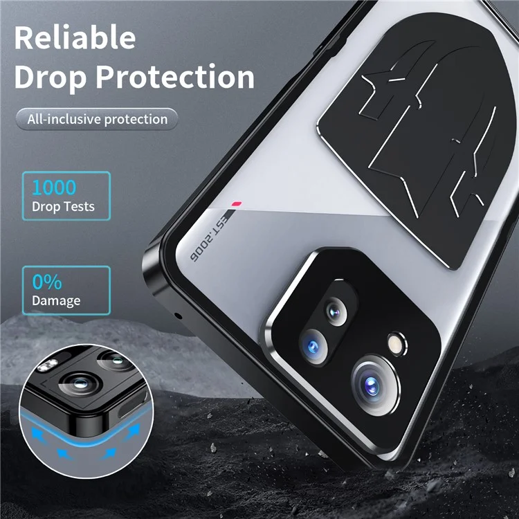 Per Asus ROG Phone 8 5G / Phone 8 Pro 5G Case Graphene Heat Dissipation Phone Shell con copertura dell'obiettivo in metallo - Nero
