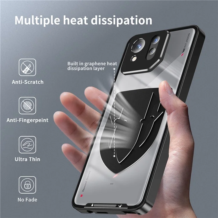 Per Asus ROG Phone 8 5G / Phone 8 Pro 5G Case Graphene Heat Dissipation Phone Shell con copertura dell'obiettivo in metallo - Nero