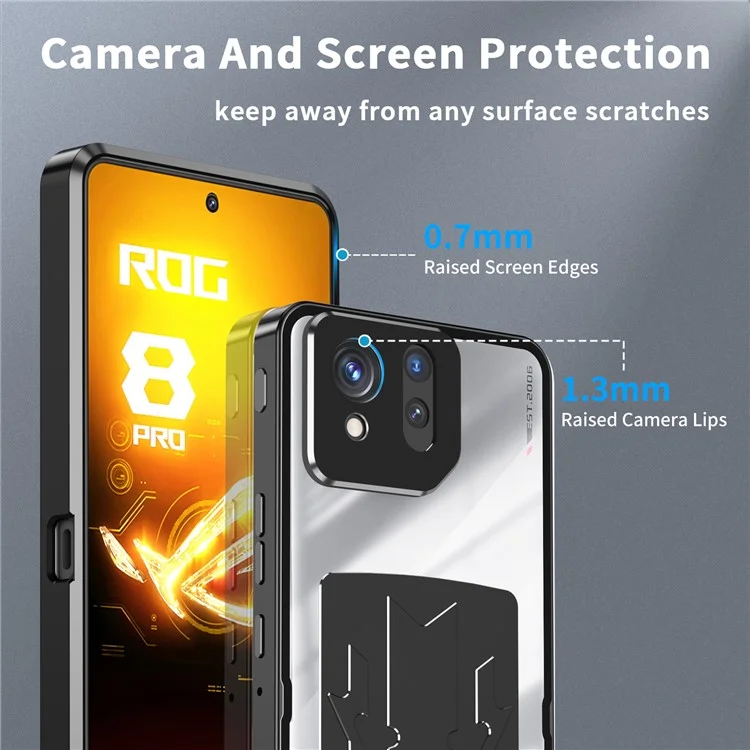 Per Asus ROG Phone 8 5G / Phone 8 Pro 5G Case Graphene Heat Dissipation Phone Shell con copertura dell'obiettivo in metallo - Nero