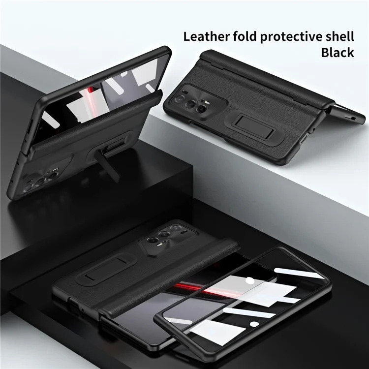 For Honor Magic V2 RSR Porsche Design Case Hinge Protection Leather+PC Phone Cover with Tempered Glass Film - Negro