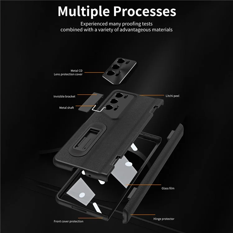 For Honor Magic V2 RSR Porsche Design Case Hinge Protection Leather+PC Phone Cover with Tempered Glass Film - Negro