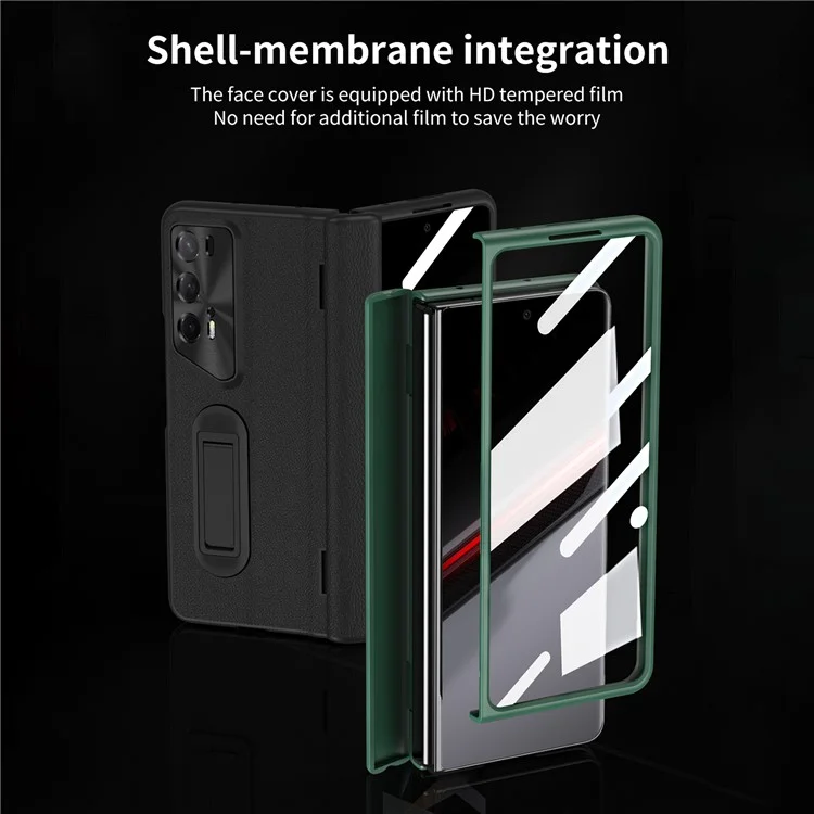 For Honor Magic V2 RSR Porsche Design Case Hinge Protection Leather+PC Phone Cover with Tempered Glass Film - Negro