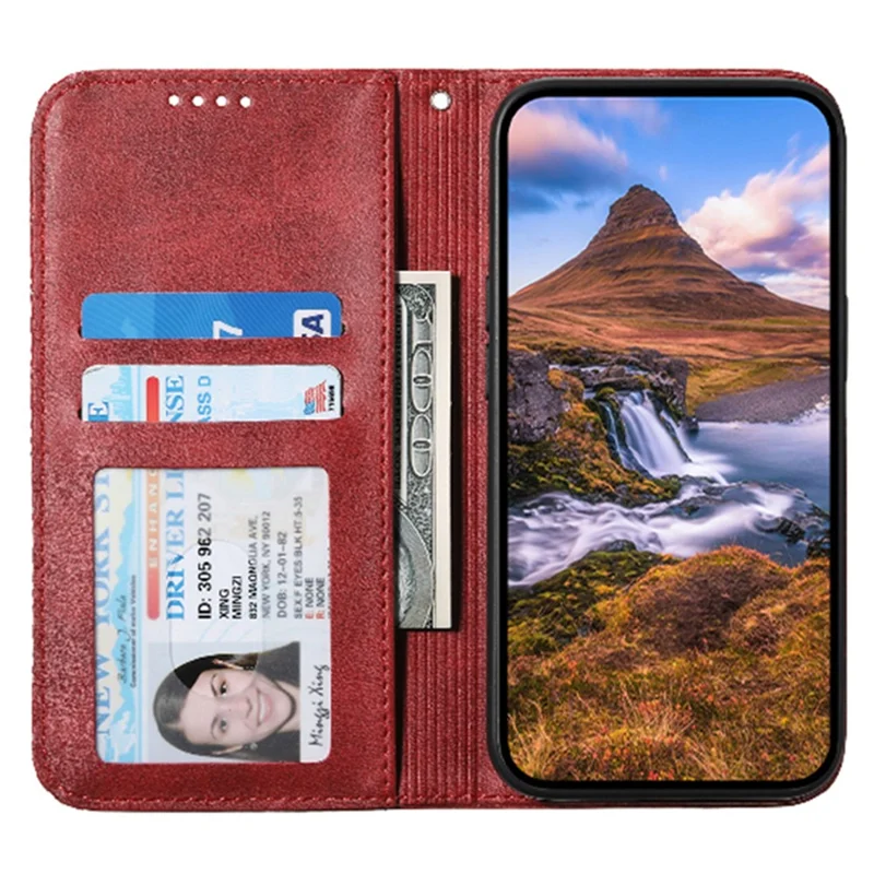 For Xiaomi Redmi Note 13 Pro 4G Case PU Leather Rhombus Imprinted Pattern Wallet Phone Cover - Red