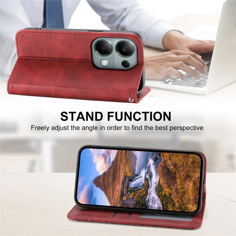 For Xiaomi Redmi Note 13 Pro 4G Case PU Leather Rhombus Imprinted Pattern Wallet Phone Cover - Red