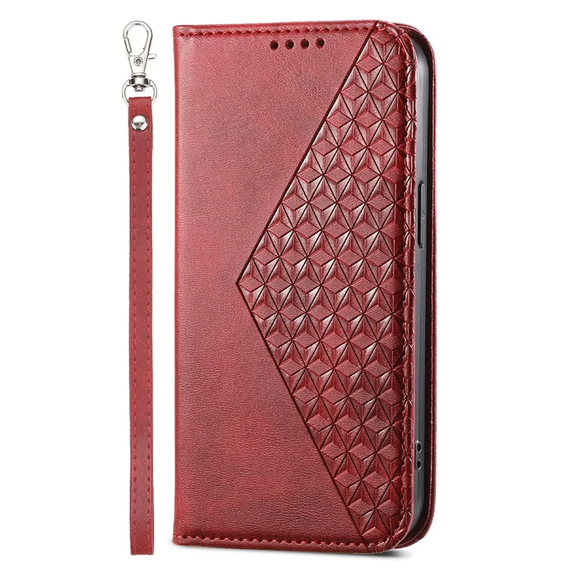 For Xiaomi Redmi Note 13 Pro 4G Case PU Leather Rhombus Imprinted Pattern Wallet Phone Cover - Red