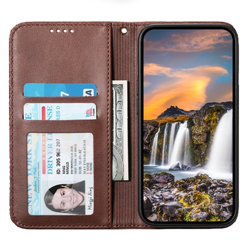 For Xiaomi Redmi Note 13 Pro 4G Case PU Leather Rhombus Imprinted Pattern Wallet Phone Cover - Brown