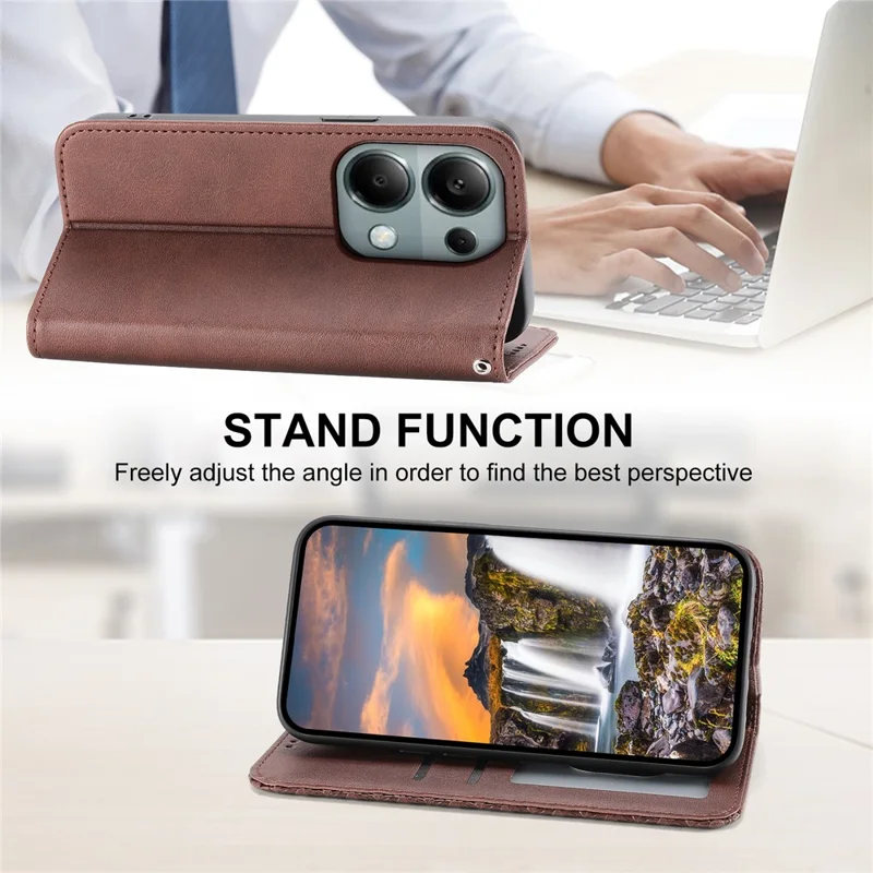 For Xiaomi Redmi Note 13 Pro 4G Case PU Leather Rhombus Imprinted Pattern Wallet Phone Cover - Brown