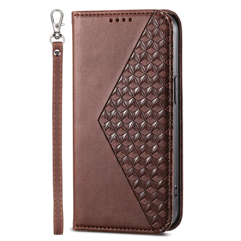 For Xiaomi Redmi Note 13 Pro 4G Case PU Leather Rhombus Imprinted Pattern Wallet Phone Cover - Brown