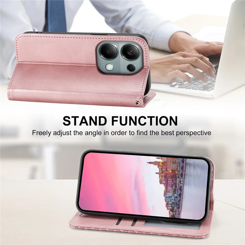 Per Xiaomi Redmi Note 13 Pro 4G Custodia in Pelle PU con Motivo a Rombo Impresso - Oro Rosa