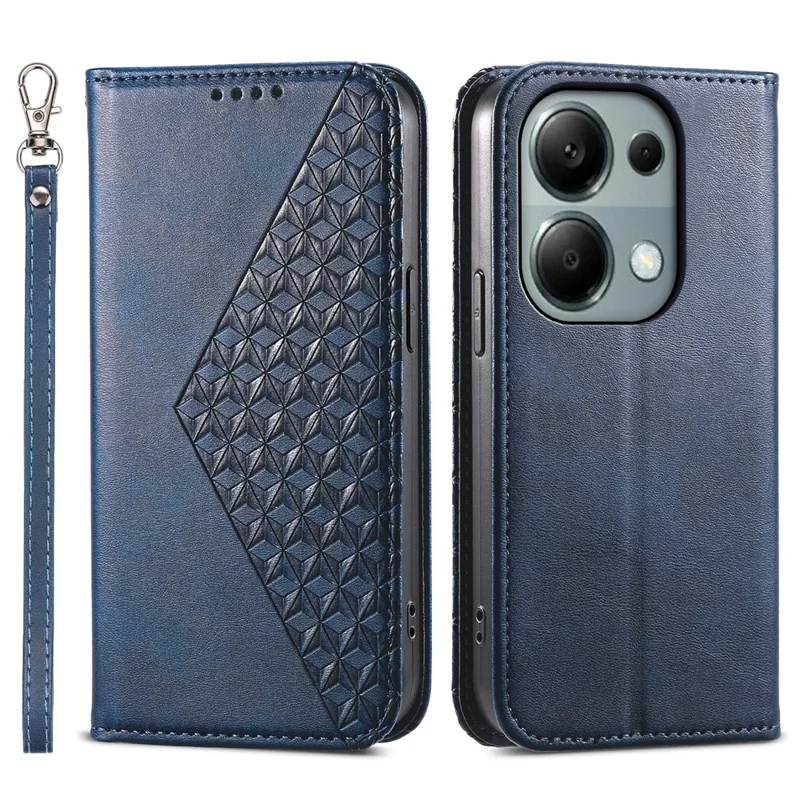 For Xiaomi Redmi Note 13 Pro 4G Case PU Leather Rhombus Imprinted Pattern Wallet Phone Cover - Blue