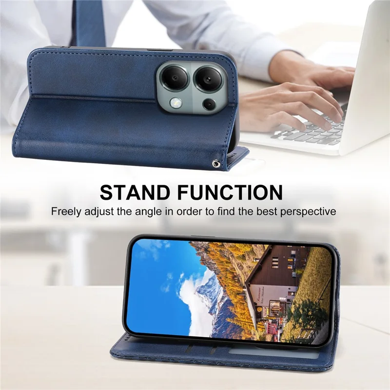 For Xiaomi Redmi Note 13 Pro 4G Case PU Leather Rhombus Imprinted Pattern Wallet Phone Cover - Blue