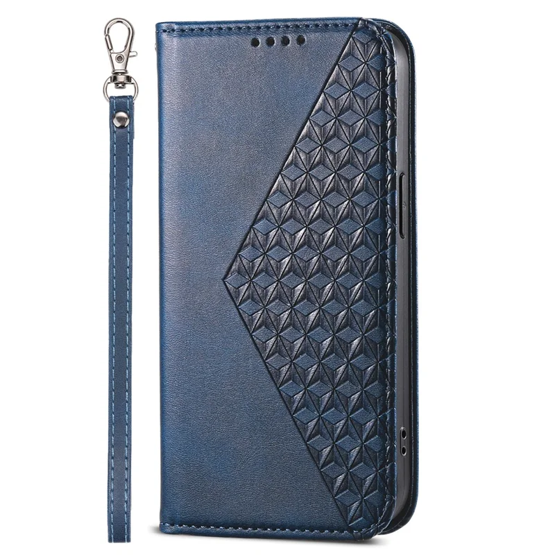 For Xiaomi Redmi Note 13 Pro 4G Case PU Leather Rhombus Imprinted Pattern Wallet Phone Cover - Blue