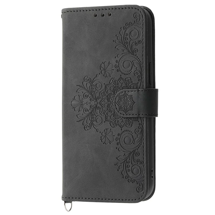For Honor X8b 4G Wallet Case with Straps Flower Pattern Leather Phone Cover - Black