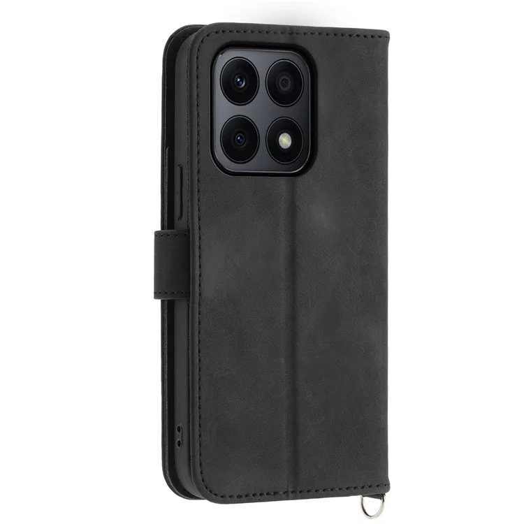 For Honor X8b 4G Wallet Case with Straps Flower Pattern Leather Phone Cover - Black