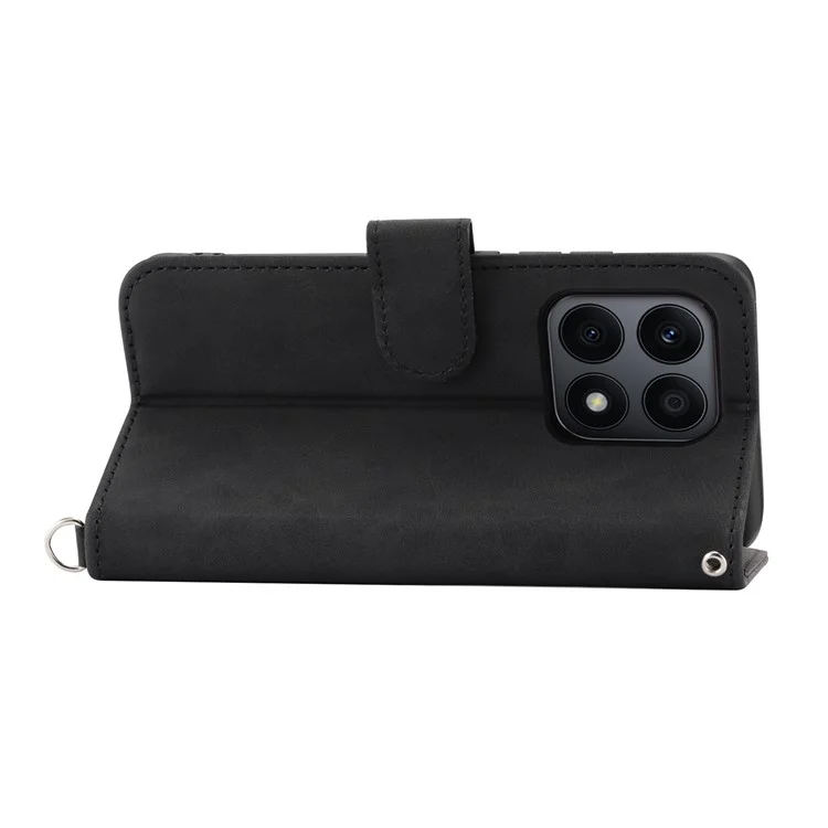 For Honor X8b 4G Wallet Case with Straps Flower Pattern Leather Phone Cover - Black