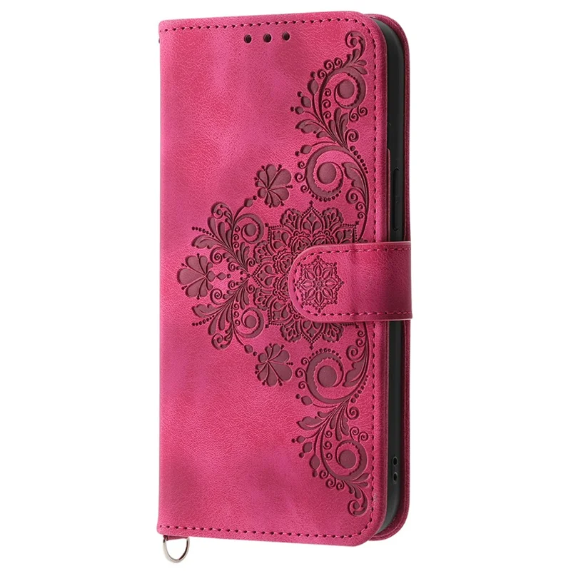 For Honor X8b 4G Wallet Case with Straps Flower Pattern Leather Phone Cover - Wine Red