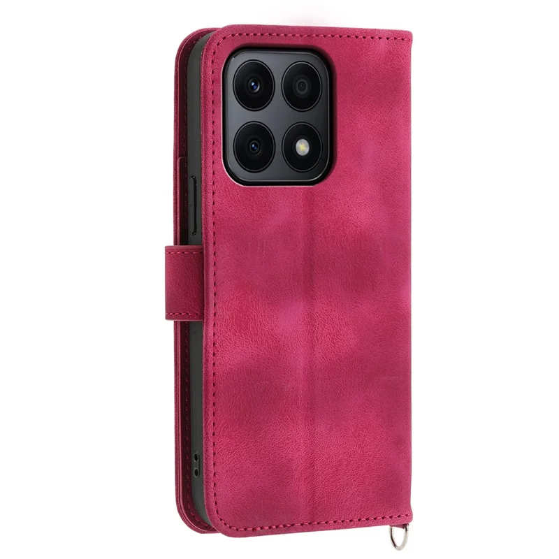 For Honor X8b 4G Wallet Case with Straps Flower Pattern Leather Phone Cover - Wine Red