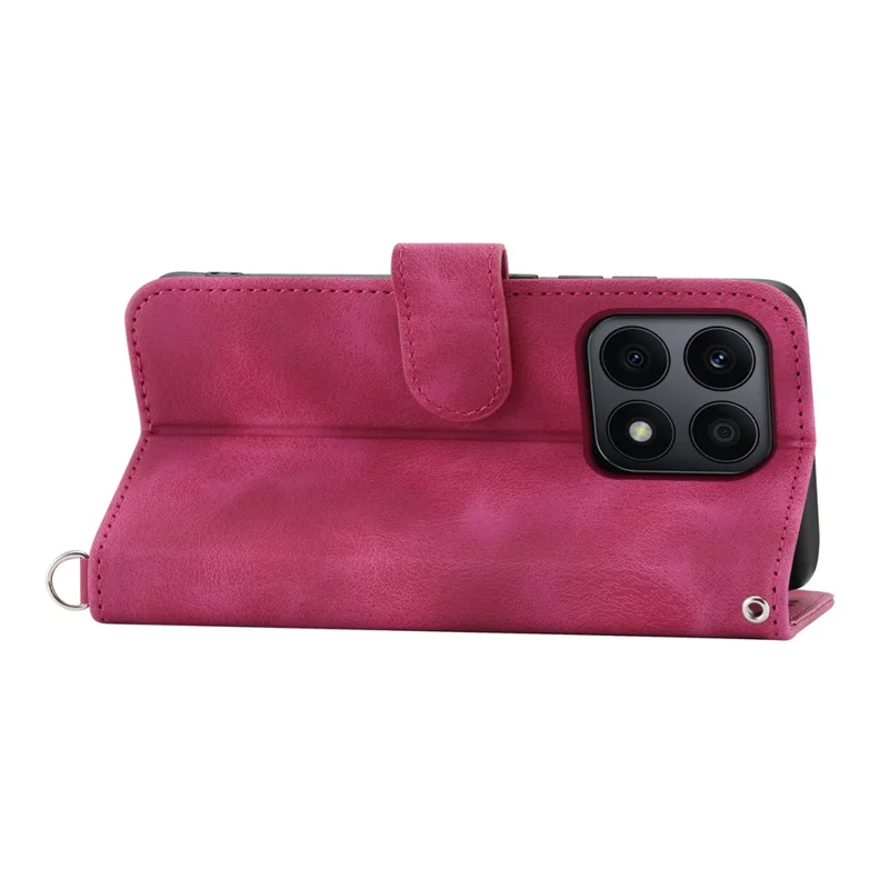 For Honor X8b 4G Wallet Case with Straps Flower Pattern Leather Phone Cover - Wine Red