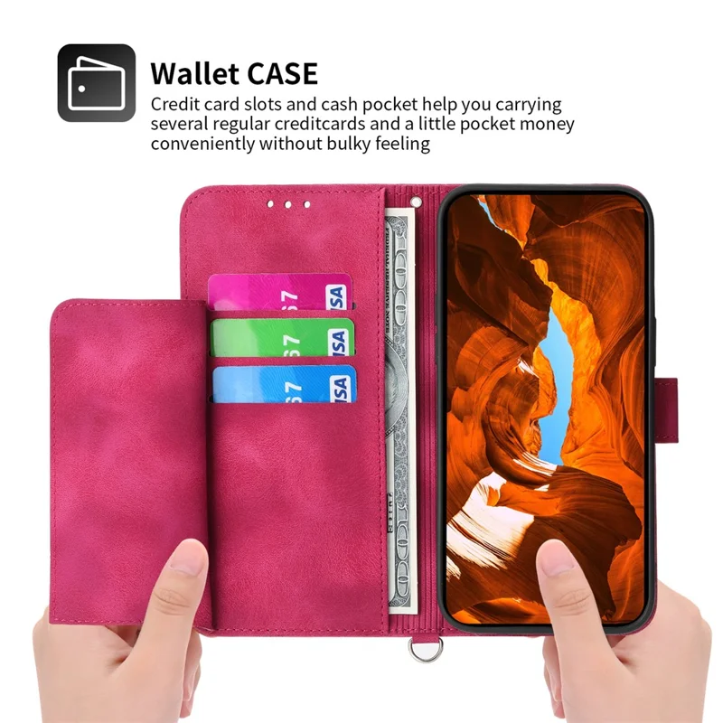 For Honor X8b 4G Wallet Case with Straps Flower Pattern Leather Phone Cover - Wine Red