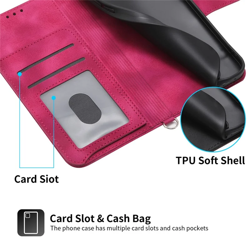 For Honor X8b 4G Wallet Case with Straps Flower Pattern Leather Phone Cover - Wine Red
