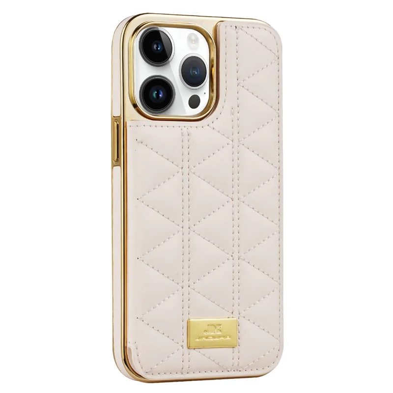 JINDUKA D4 Series for iPhone 14 Pro Max Case Triangle Pattern Leather+PC Phone Cover - Beige