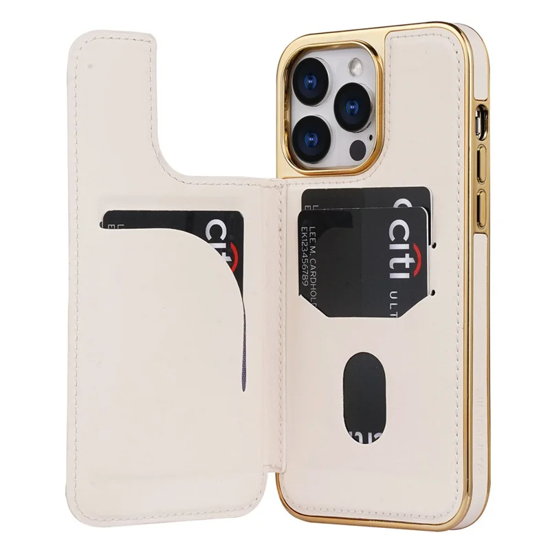 JINDUKA D4 Series for iPhone 14 Pro Max Case Triangle Pattern Leather+PC Phone Cover - Beige